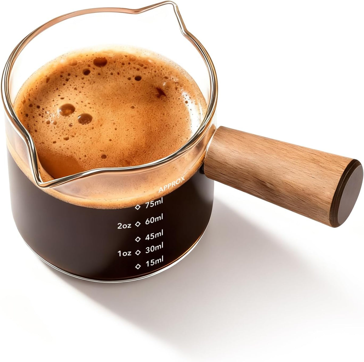 YARRAMATE 2.5oz Double Spout Espresso Shot Cup with Handle | Borosilicate Glass, Precision Pouring, Heat Insulated Grip, Dual-Scale Accuracy, Easy to Rinse Clean