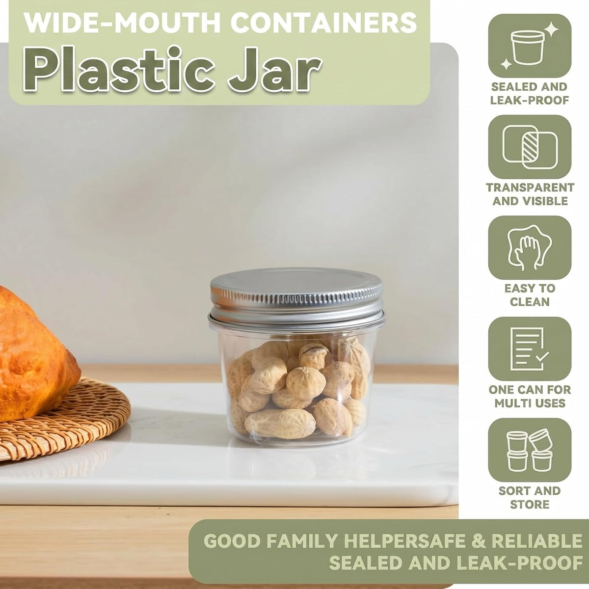 novelinks 4 oz Plastic Small Mason Jars and Small Plastic Jars with Lids