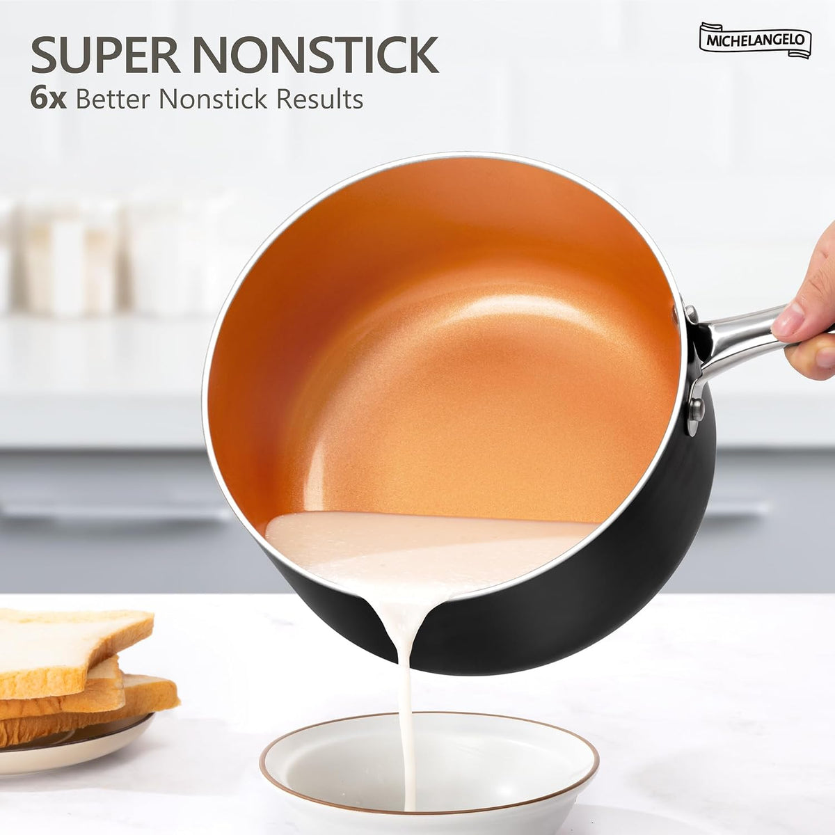 MICHELANGELO Nonstick 2 Quart Sauce Pan with Lid, Ultra-Nonstick Copper Sauce Pot 2 Qt, Ceramic Saucepan with Lid, Small Pot with Ergonomic Handle, Induction Compatible, Oven Safe