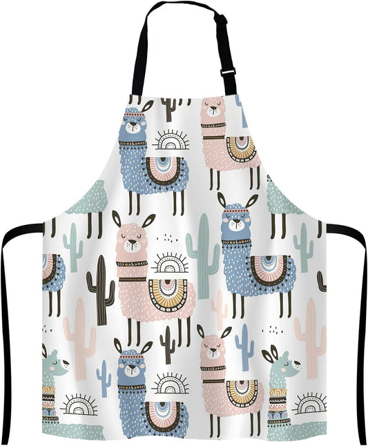llama Kitchen Cooking BBQ Chef Apron, Cute Animal Alpaca with Cactus Apron for Men, Women - Dad Gifts, Gifts for Men -