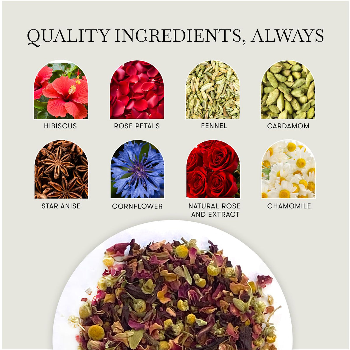 Luxmi Estates African Rose Hibiscus Tea | Loose Leaf, 50g (1.76oz, 25 Cups) | USDA Organic 8-Herb Floral Blend with Hibiscus, Rose Petals, Fennel, Cardamom, Chamomile, Star Anise &amp; Cornflower, Caffeine-Free, Vegan