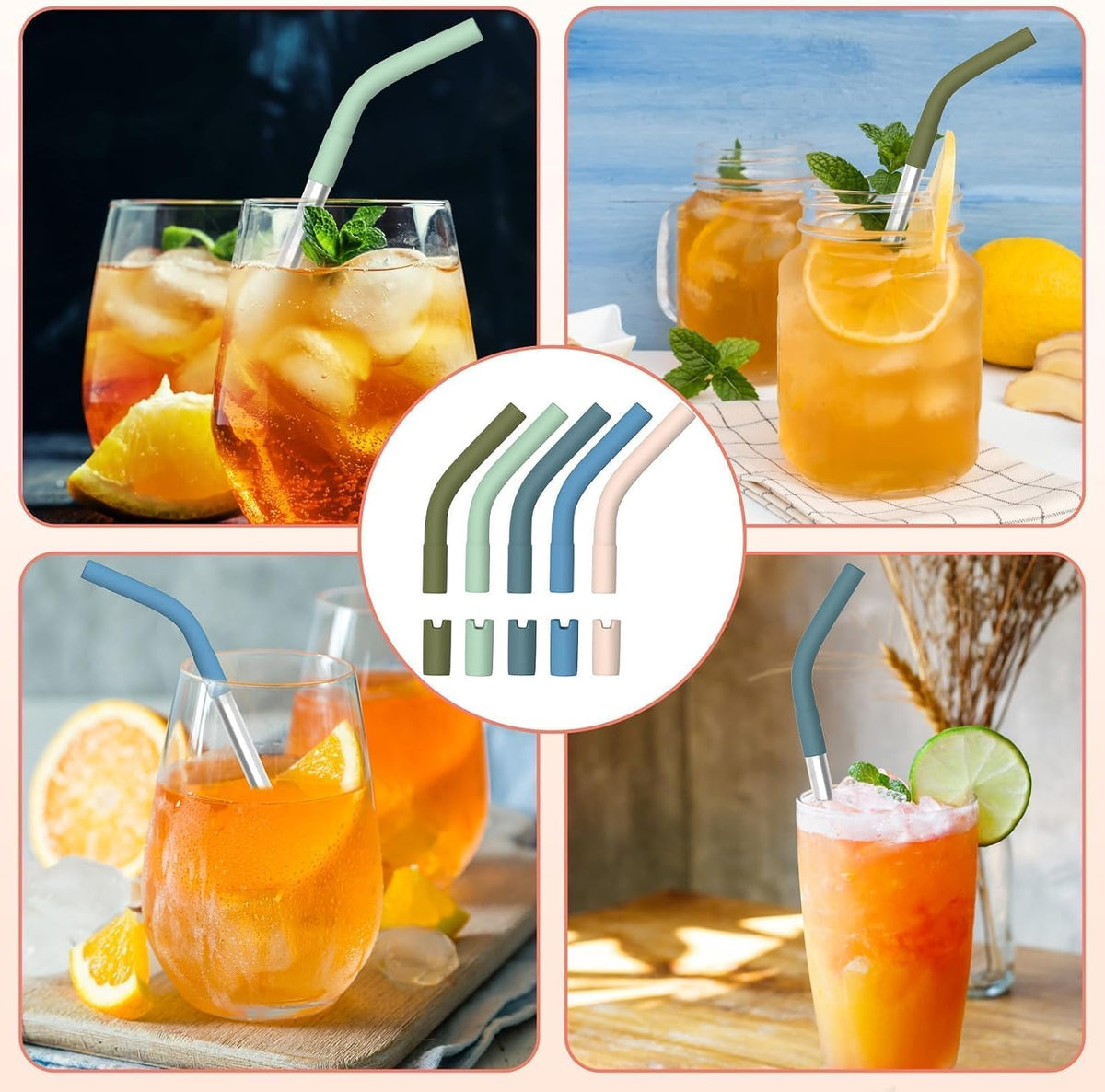 5PCS Silicone Straw Tips for 8-10mm Reusable Straws for 30-40 oz Tumblers | Soft Rubber Straw Covers &amp; Toppers - Flexible Mouthpiece Sleeves for Metal &amp; Glass Straw Silicone Extender Tipings