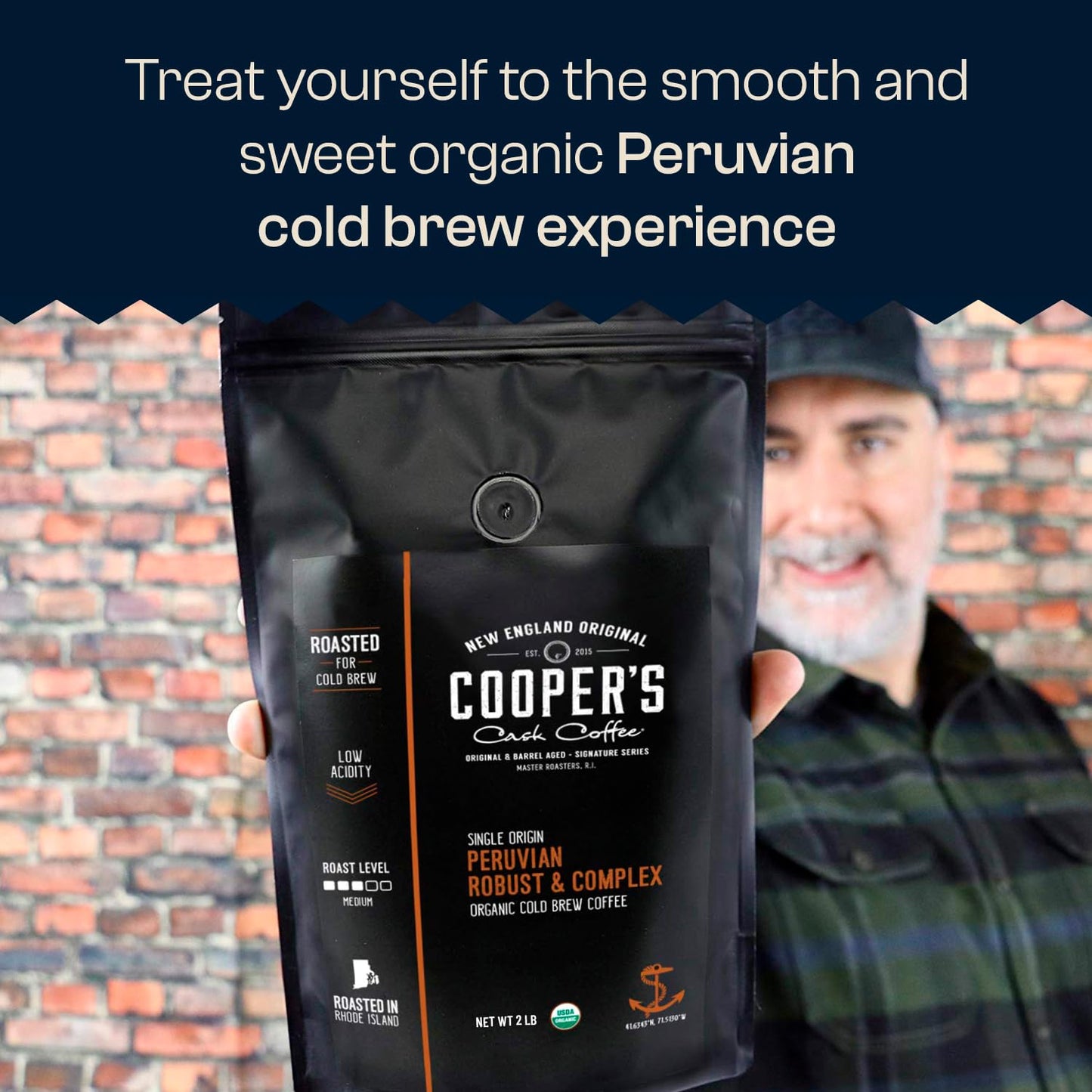 Peruvian Organic Cold Brew Coffee, Single Origin &amp; Gourmet Beans, Tasting Notes Of Caramel With A Touch of Cherry &amp; Orange, Medium Roast Coarse Ground Beans, 1 lb Coffee Bag