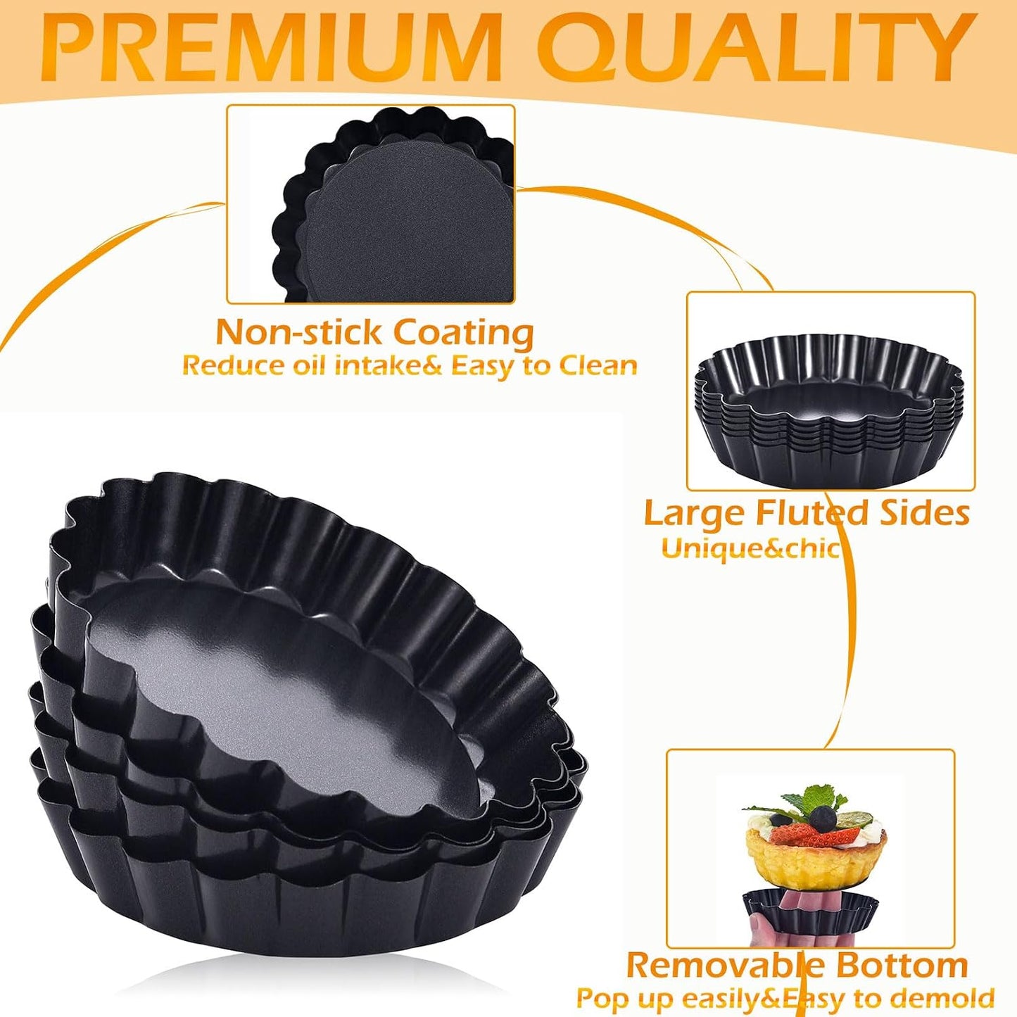 Tart Pan Set, 10 &amp; 9 Inch Tart Pans with 5 &amp; 4 Inch Mini Tart Pans Removable Bottom, Quiche Pan Carbon Steel Heavy Duty Nonstick Pie Pan- Fluted Edges for Baking Fruit Tartets, Pastries