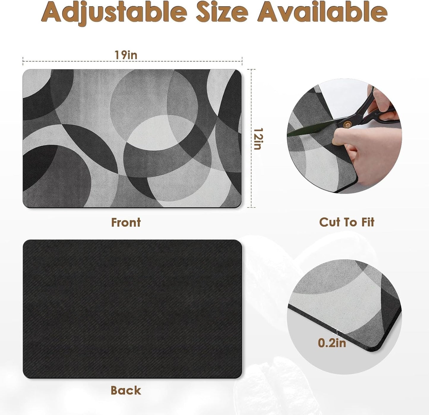 Arttown Coffee Mat for Countertops, 2 Pcs, 12" x 19" Geometric Modern Grey | Black White Dish Drying Mats Rubber Backed, Kitchen Bar Accessories for Espresso Machine Rack Hide Stain