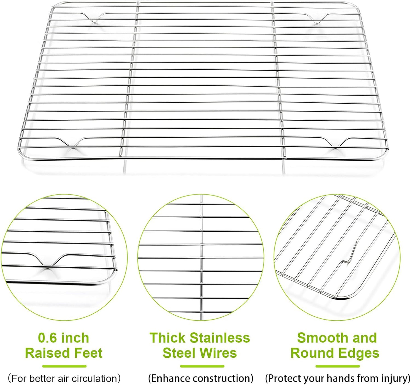 P&amp;P CHEF 4 Pcs Baking Wire Rack for Cooling, 11.6 Inch | Rectangle Cooling Racks for Cooking and Roasting, Fit for Oven Pan, Healthy &amp; Non-Toxic, Rust Free &amp; Dishwasher Safe