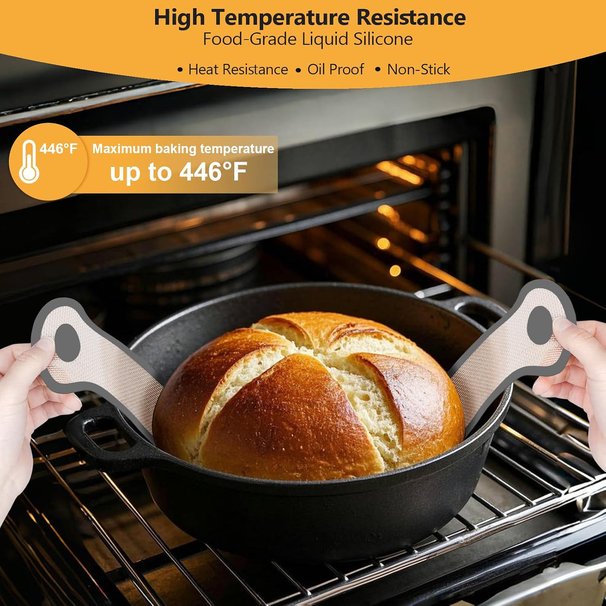 Silicone Bread Sling, Round and Oval Dutch Oven Baking Mat with Upgraded Handles, Non-Stick &amp; Easy Clean Baking Mat to Transfer Sour Dough Easily, 2 Pcs Reusable Bread Mat Set