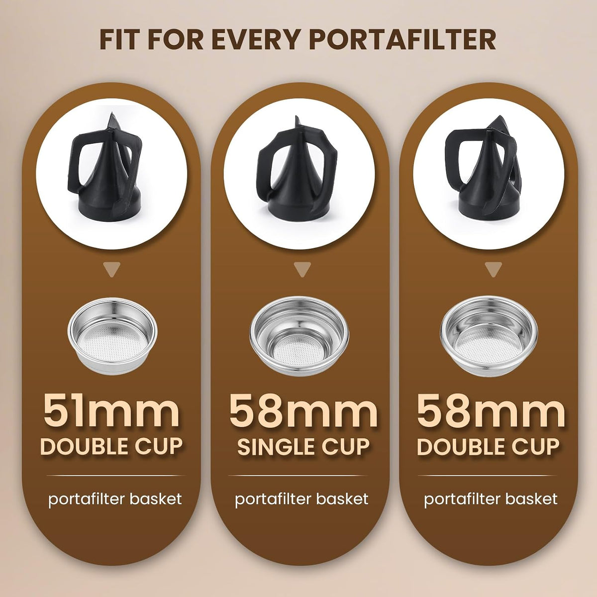 Huanyu 6L Automatic Portafilter Cleaner, 3-Way Installation, for 51&amp;58mm | 6l capacity for 50+ cycles, dual brush heads, 3 size scrapers fits 51&amp;58mm portafilters, stainless steel, for mid-volume cafe