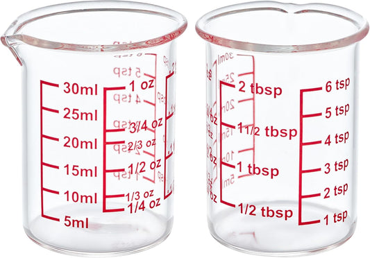 High Borosilicate Glass Measuring Cup with V-Shaped Spout, 30ml (1oz) | Pack of 2 – Precision Glass Measuring Cup for