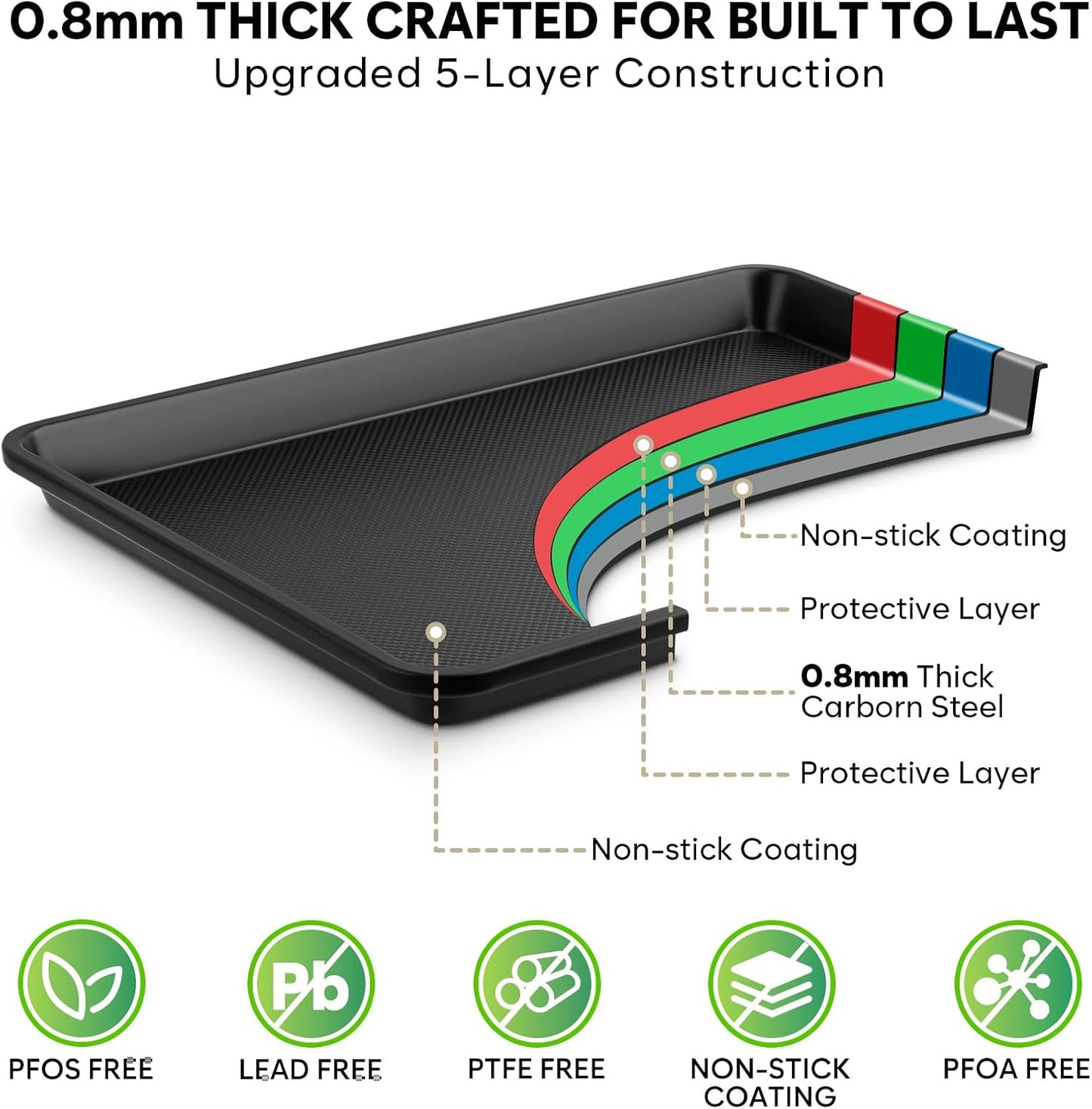 Nonstick Baking Sheet Set with Cooling Rack, 4-Piece Cookie Sheets for Baking, 0.8mm Heavy Duty Carbon Steel Oven Pans, Ceramic Coated Half Sheet, Jelly Roll Pan &amp; Quarter Sheet, PFOA/PTFE Free