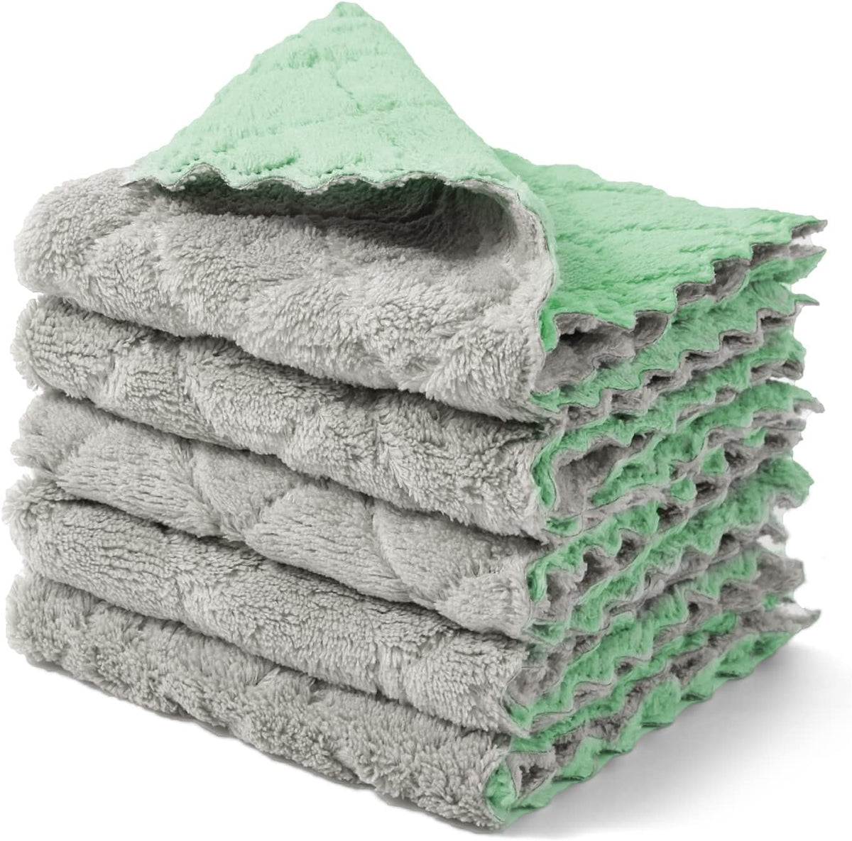 kimteny Microfiber Dish Cloths for Washing Dishes 5 Pack, Green-Grey