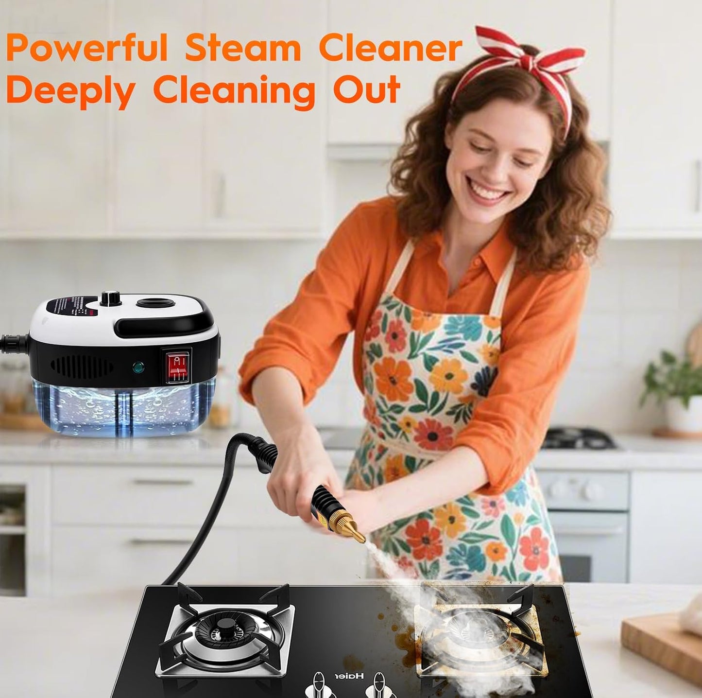 Steam Cleaner for Home, 1000ml Portable Steamer for Cleaning with 3 Brush Heads, 6-Level Adjustable and 15s Heat-Up, Handheld Steam Cleaner for Home, Car, Tile, Dirt, Grout, Floors, Couches, Grout