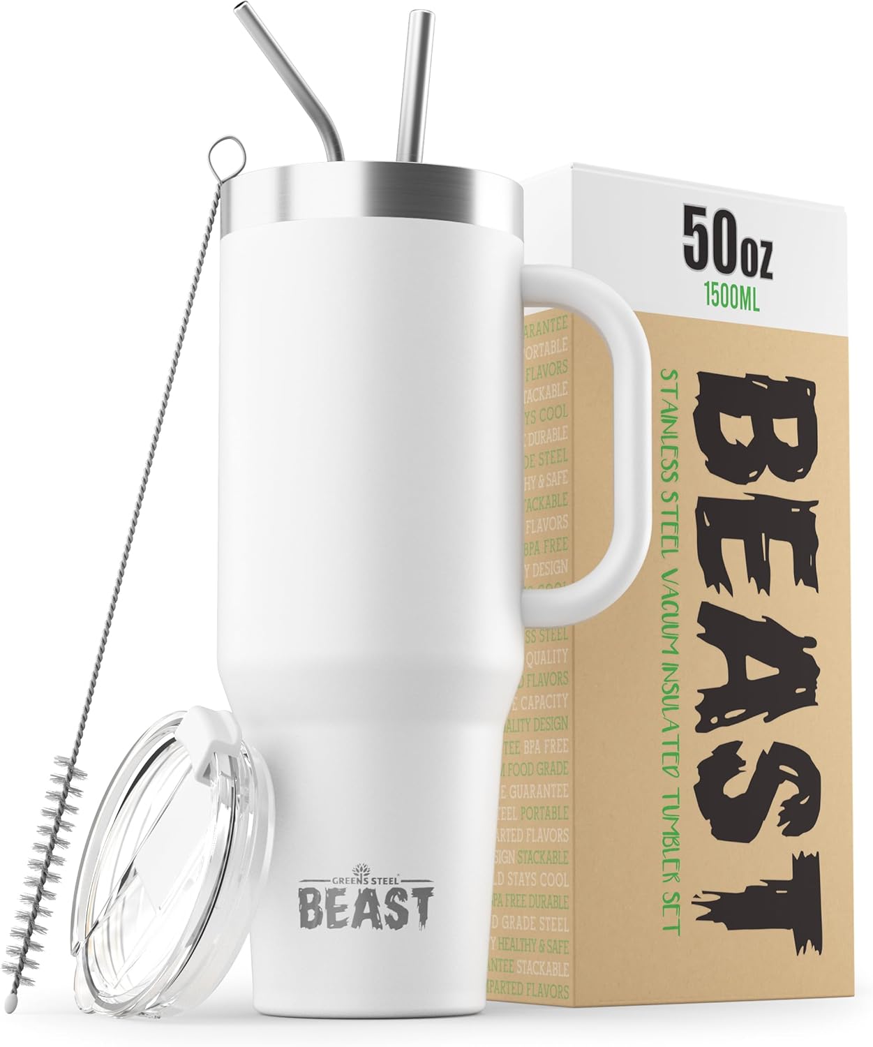 Beast 50 oz Tumbler Stainless Steel Vacuum Insulated Coffee Ice Cup Double Wall Travel Flask (Arctic
