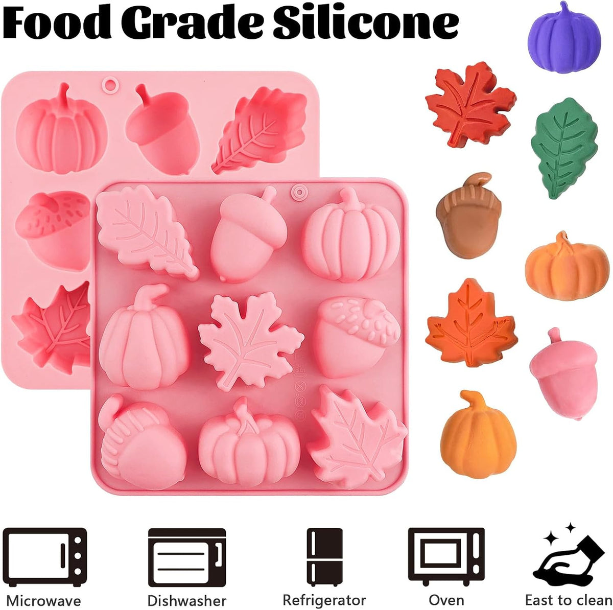 Thanksgiving Fall Silicone Molds Pumpkin Cake Mold Maple Leaf Silicone Mold | 2Pcs Halloween Pumpkin Chocolate Molds Autumn Leaves Cake Pan Baking Tray Mold for Thanksgiving Halloween Cake Cupcake Decor