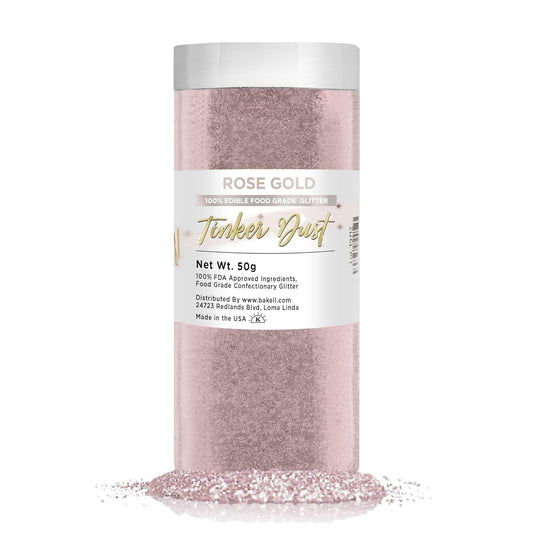 BAKELL Rose Gold Edible Glitter, 50 Grams | TINKER DUST Edible Glitter | KOSHER Certified | 100% Edible Glitter | Cakes,