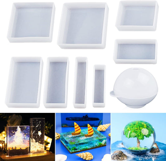 LET'S RESIN Epoxy Resin Molds, Resin Casting Molds Silicone Square Ball Molds 9PCS Different Sizes, Silicone Resin Molds for