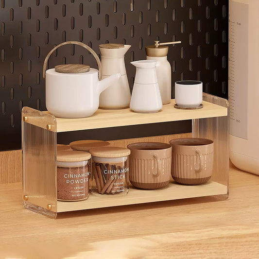 LiTY Coffee Station Organizer 2 Tier Acrylic Home Storage Mugs Hooks for Kitchen Countertops, Coffee Bars, for Placing Mugs,