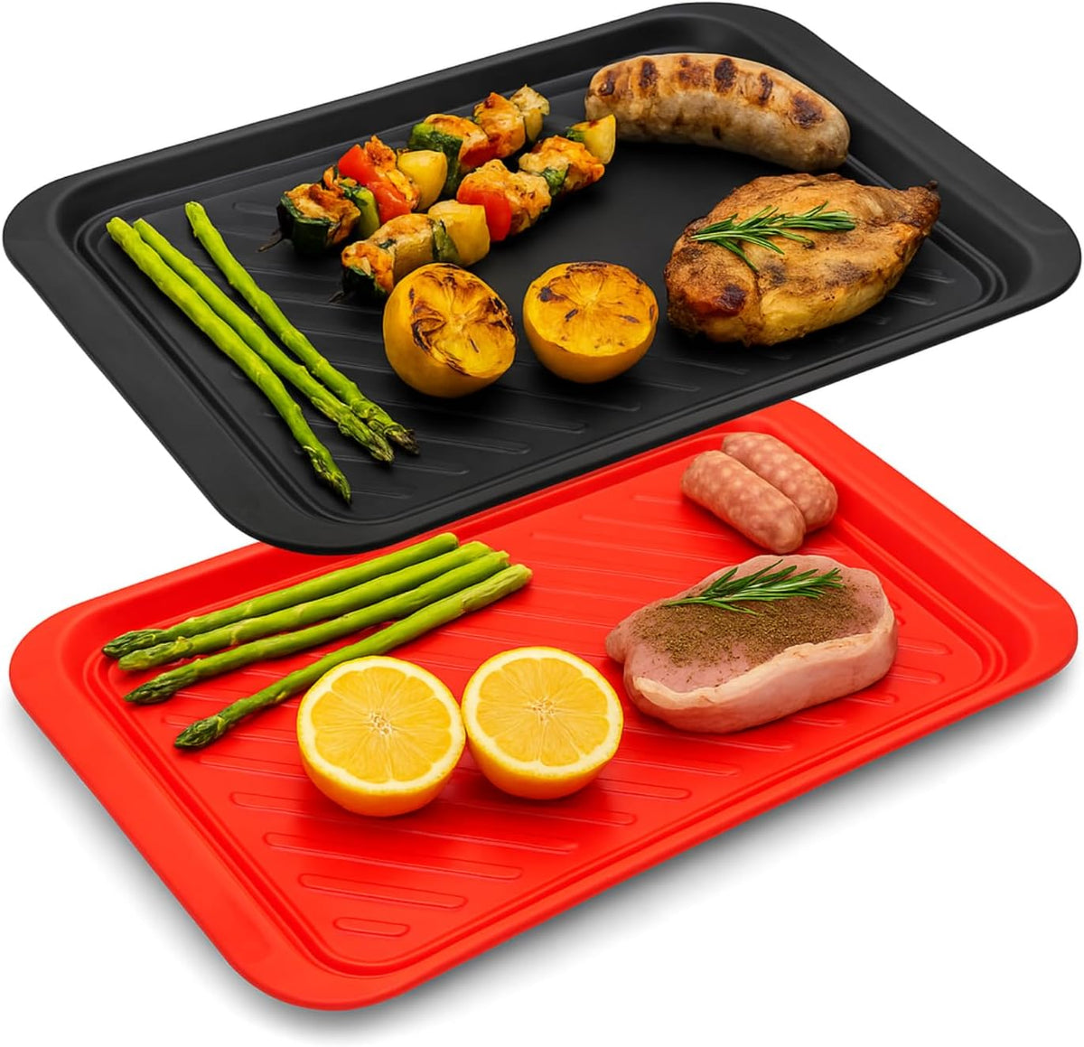 TP 17" x 10.5" Grilling Prep and Serve Trays, Set of 2, Black&amp;Red | Melamine BBQ Trays, Serving Platters for Meats, Raw and Cooked Food Separation, Grill Accessories, Break-resistant