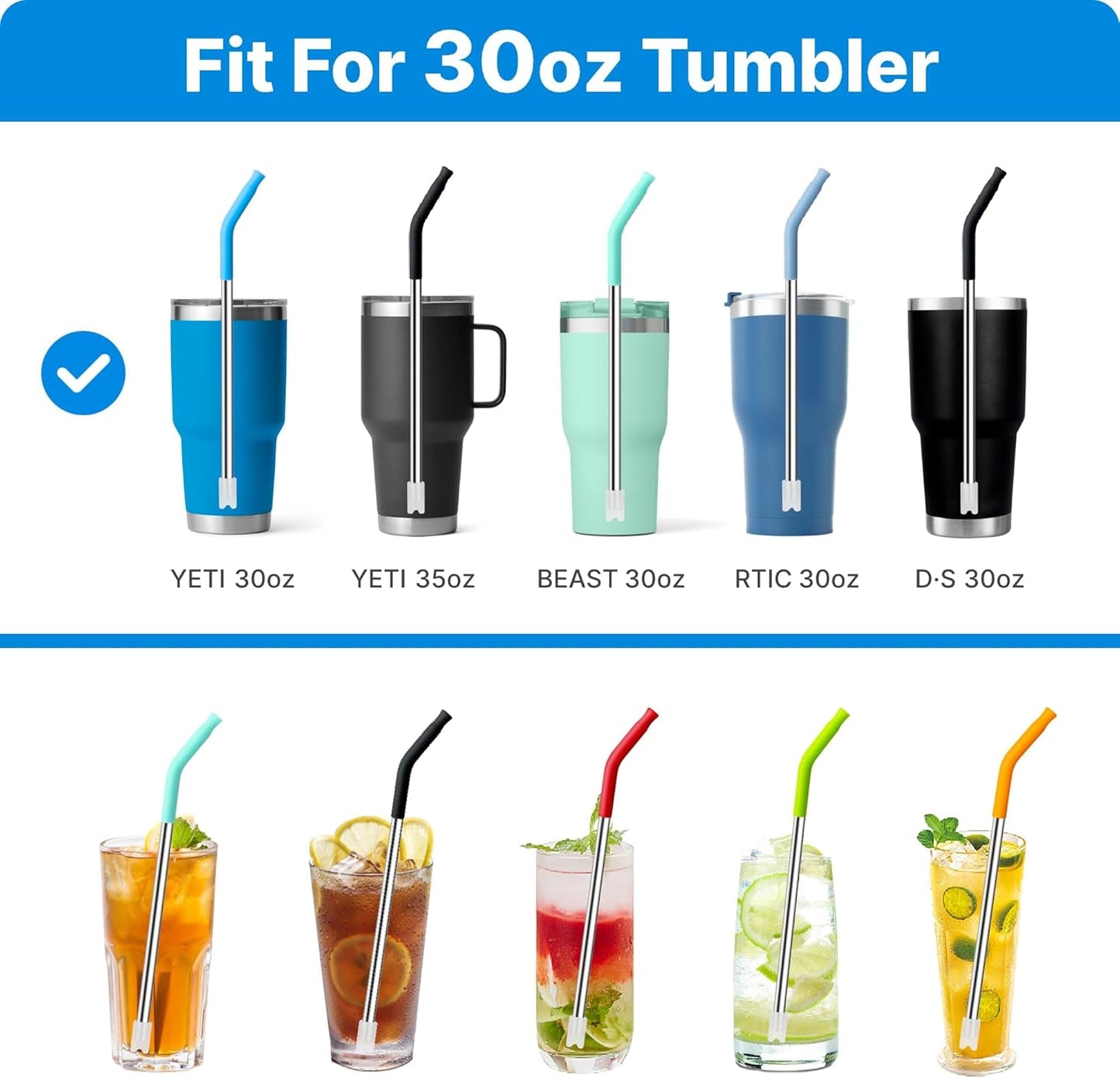 Stainless Steel Straws for 30 oz YETI Tumbler, 4 Pcs Metal Straws