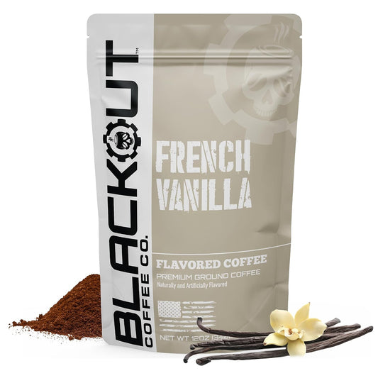 Blackout Coffee Ground Coffee – Freshly Roasted 12oz Bag. (French Vanilla, Medium Roast)