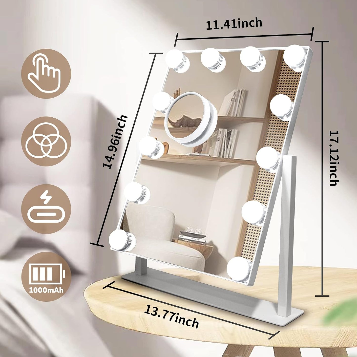 Makeup Vanity Mirror with Lights,10X,White 17.12"x13.77"