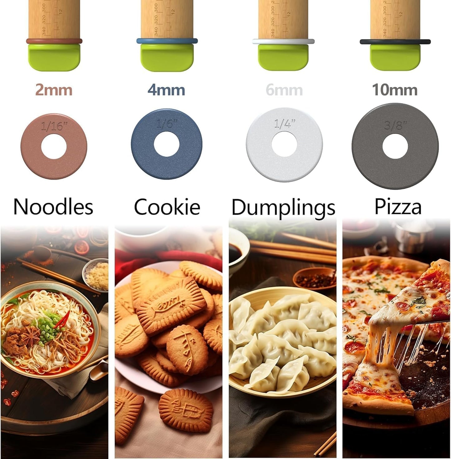 Adjustable Rolling Pin with 4 Thickness Rings &amp;Pastry Mat For Baking Dough | 13.6''Wooden Dough Roller with Precision Measuring Rings For Cookie Pizza Fondant PieCrust Pastry Making At Home or Pro Baker