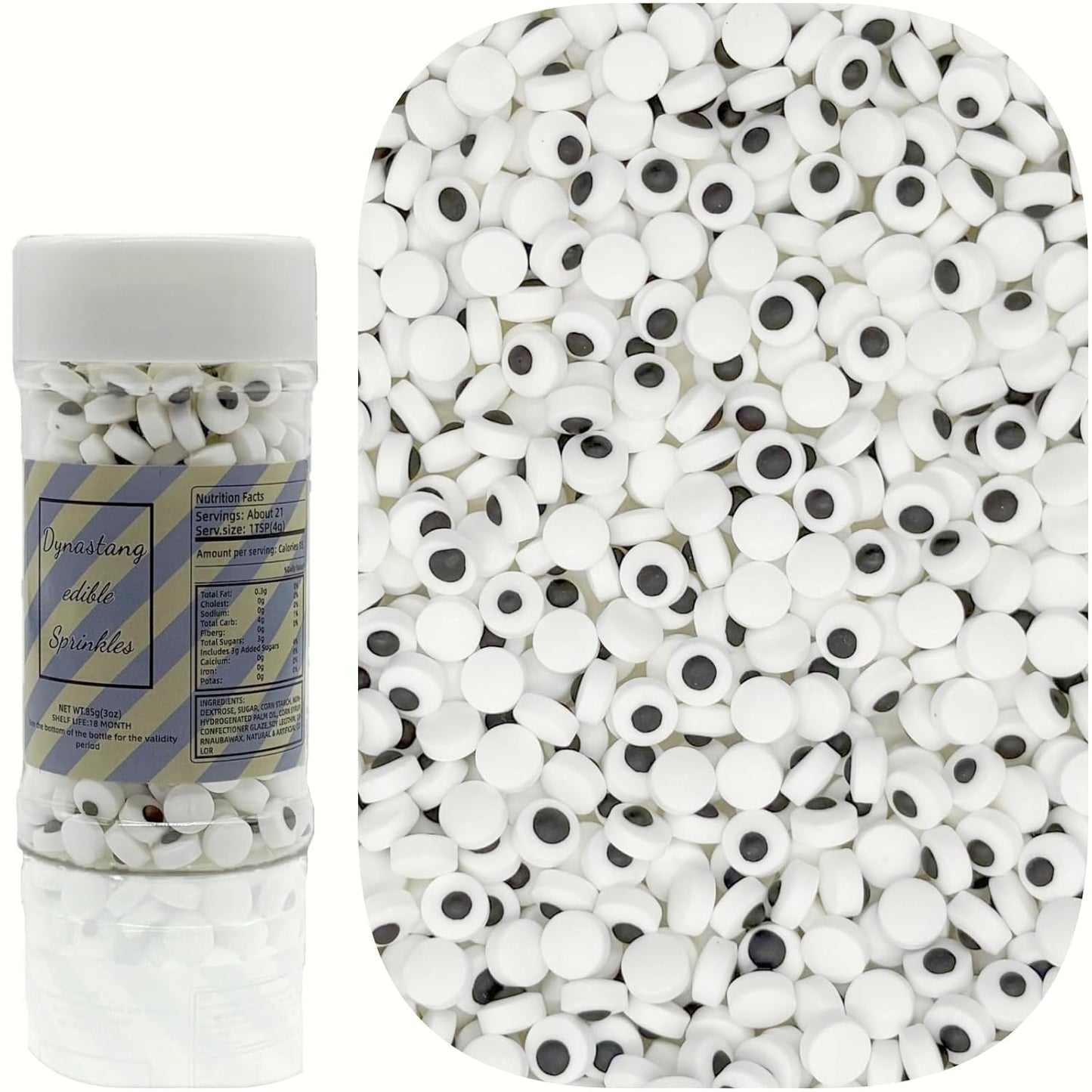 Dynastang 7mm Mini Eyes Sprinkles Halloween Edible Eyes Cake Decoration Cupcake Toppers Cookie Decorating Perfect for Cakes, Cupcakes, Desserts Toppings 3OZ
