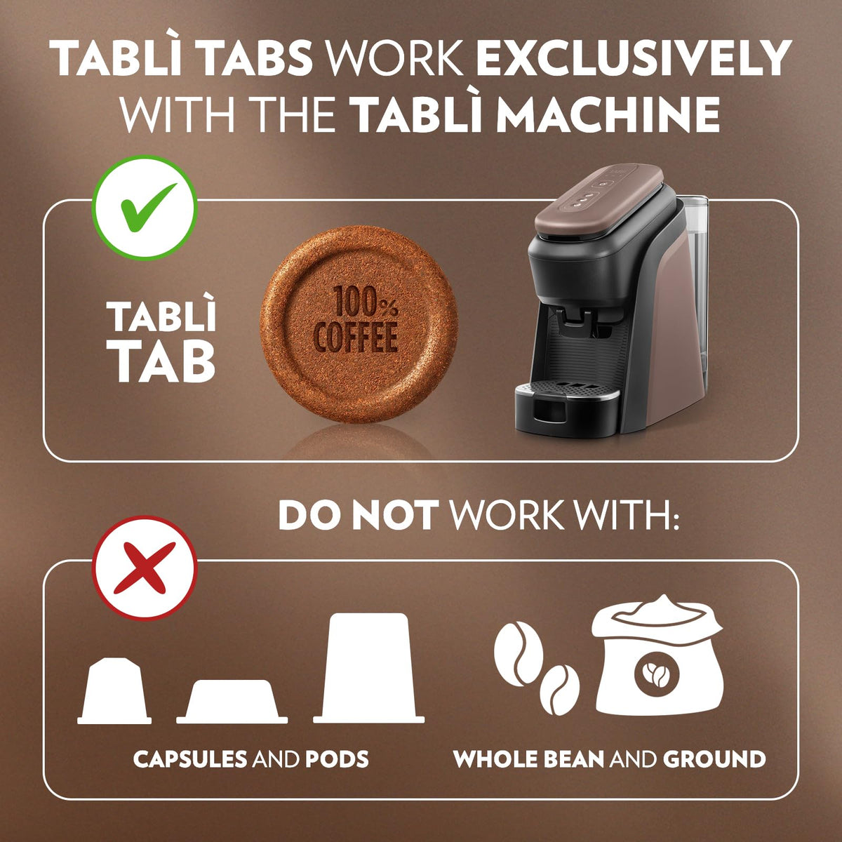 Lavazza Tabli Espresso Machine, works with 100% Coffee Tabs (Brown)
