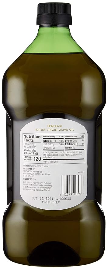 Amazon Fresh, Italian Extra Virgin Olive Oil, Cold Pressed, for Cooking, 2 Liter