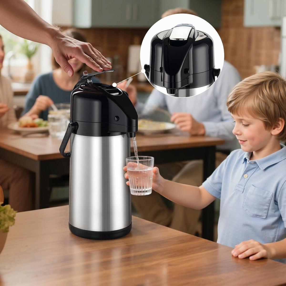 PARACITY Coffee Carafe with Pump, 84.5 oz Stainless Steel Airpot Dispenser | Double pumps and Lazy Susan base serve hot or cold beverages; termos para cafe suits cocoa stations, parties and gatherings.