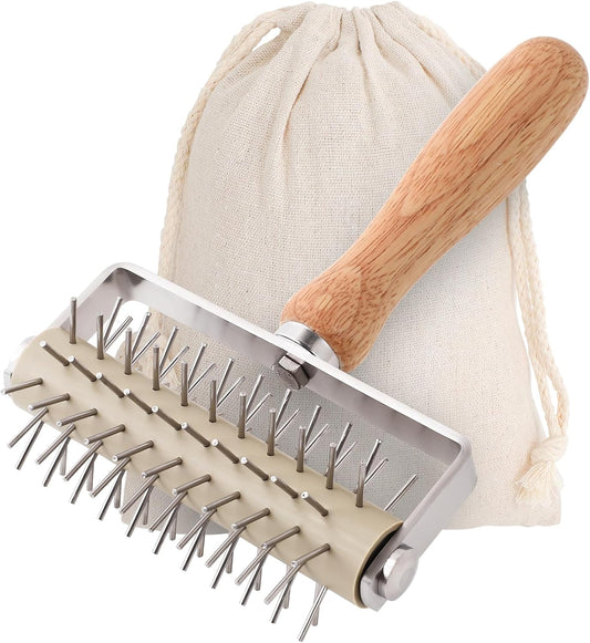 Pizza Dough Docker, Professional Dough Roller with Stainless Steel Spikes Wood Handle, Sturdy Pizza Docking Tool for Home &