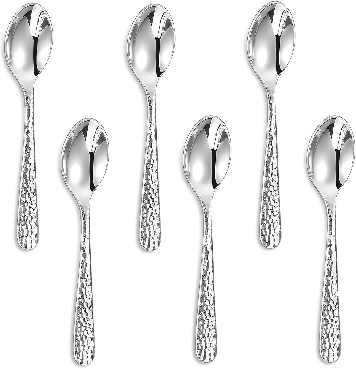 KEAWELL Premium Louise Hammered 6-Pc 4.4-Inch Coffee Spoons (6, 4.4 inches) | 18/10 Stainless Steel Demitasse Espresso Spoons; Hammered Design; Mini Coffee Spoons; Bright Mirror Polish; Dishwasher Safe