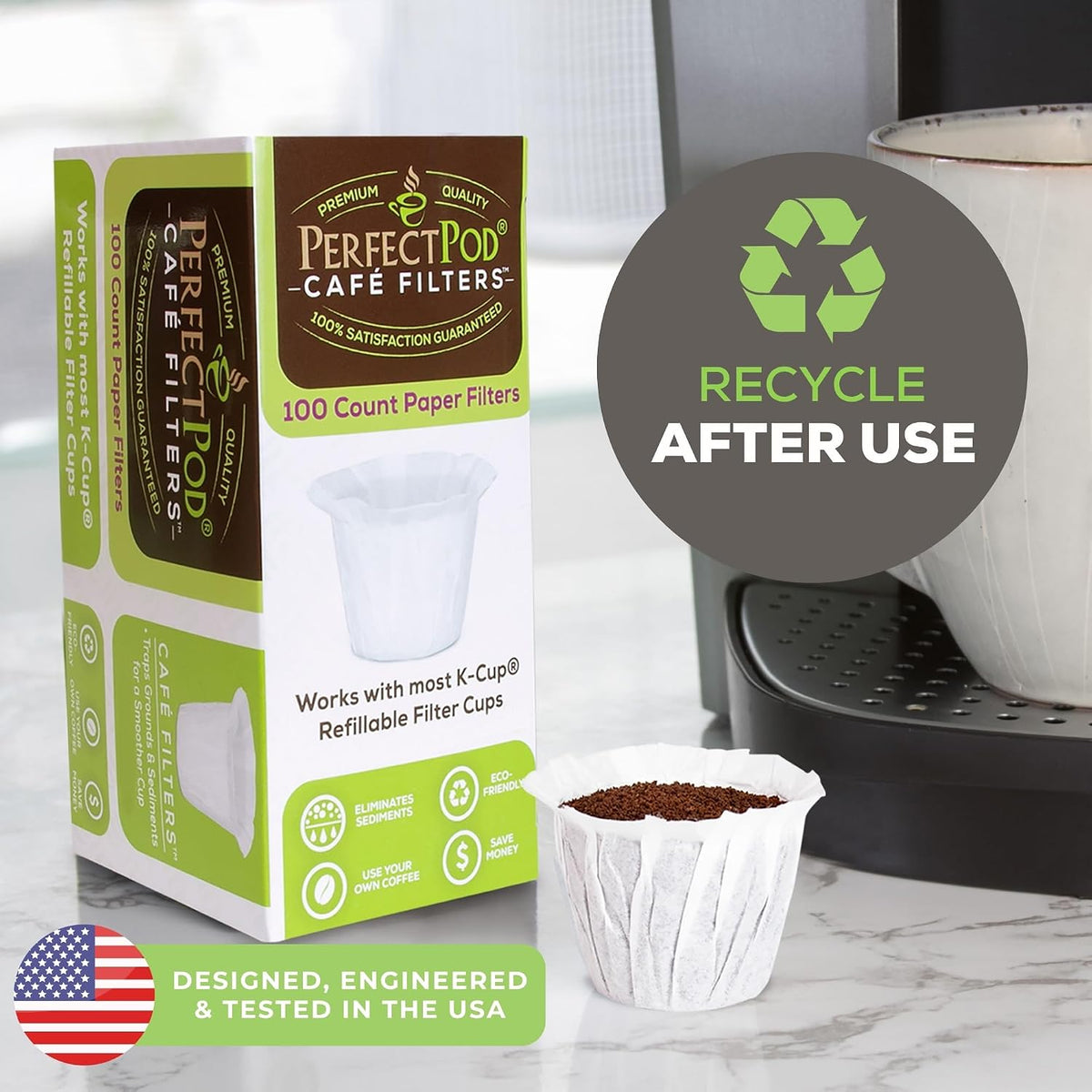 Perfect Pod Café Filters Paper Liners for Reusable K-Cup Coffee Pod, 400 Ct | Disposable Paper Liners, Fits Most Refillable Coffee Pods, Traps Sediment and Oils for Smoother Coffee and Easy Cleanup