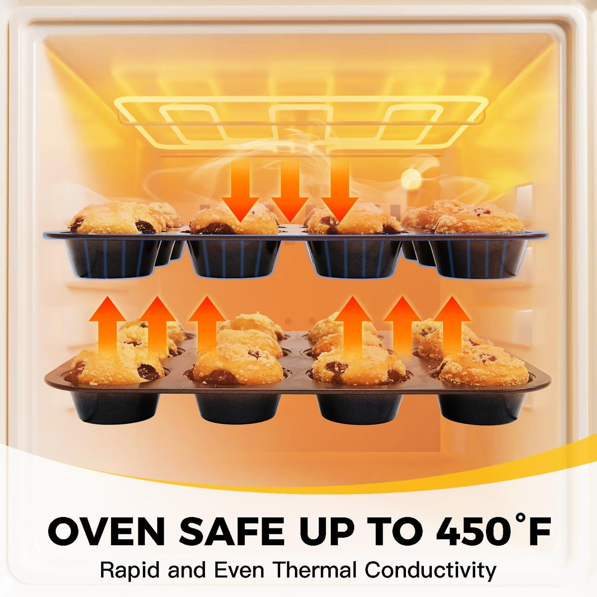 HONGBAKE Muffin Pans for Baking, Nonstick Cupcake Tin with 120 Parchment Liners, 2 Pack 12 Cup Premium Cheesecake Trays - Gray