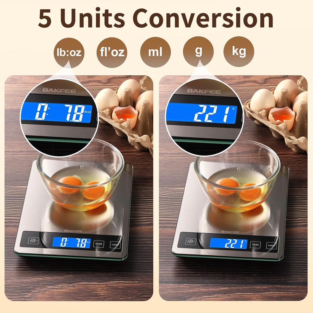 Food Scale, 33lb Kitchen Scale with 1g Precision, for Cooking, Black | Premium Stainless Steel &amp; Tempered Glass, Splash-Resistant Sturdy Surface, 5 Units, Tare, Baking &amp; Meal Prep