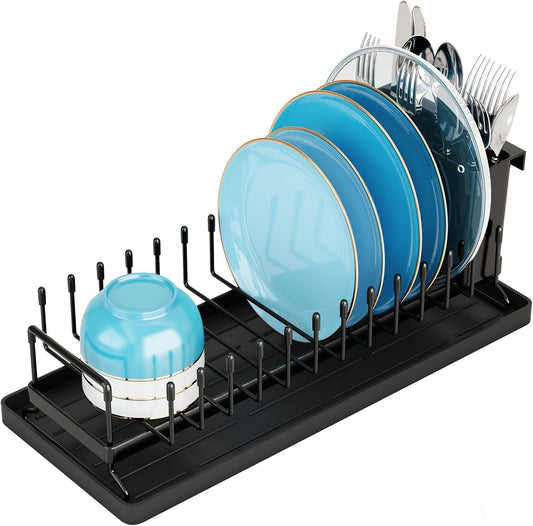 ANTOPY Small Dish Drying Rack - Compact Dish Rack for Kitchen Counter with Silicone Dish Drying Mat, Stainless Steel Dish