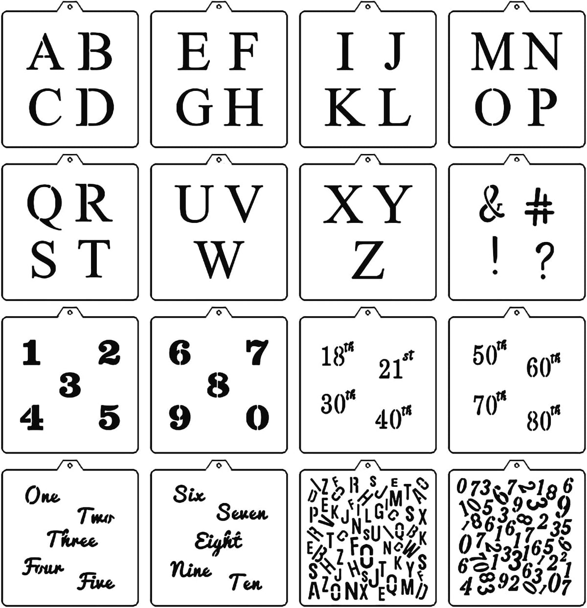 16 Pcs 5.5x5.5in Baking Stencils for Royal Icing, Airbrush Cookies; Sugar Cookie Stencils,Craft Painting, Stencil Genie (Alphabet &amp; Numbers)