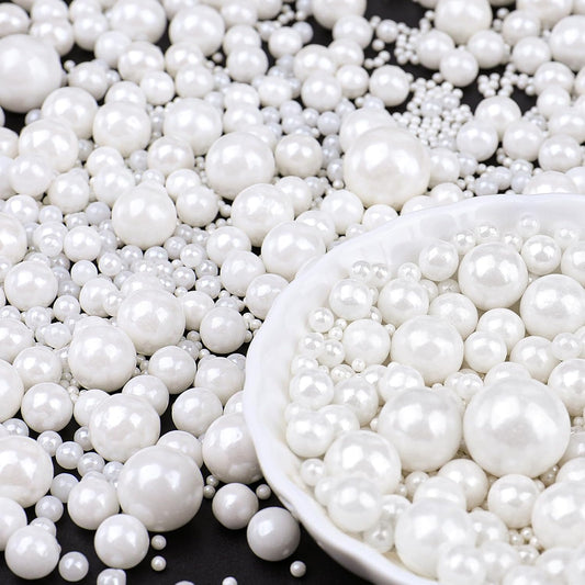 White Pearl Sprinkles for Cake Decorating, 6 Sizes Mix 4.6 oz Edible Pearl Sugar Sprinkles for Cupcake Cookies Ice Cream