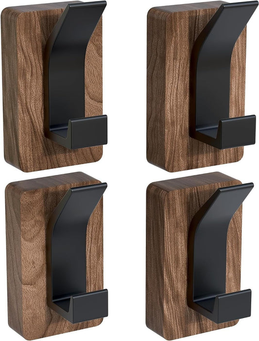 Coat Hooks Wall Mount: Walnut Wood Heavy Duty Wall Hooks, Double Hooks 4Pcs
