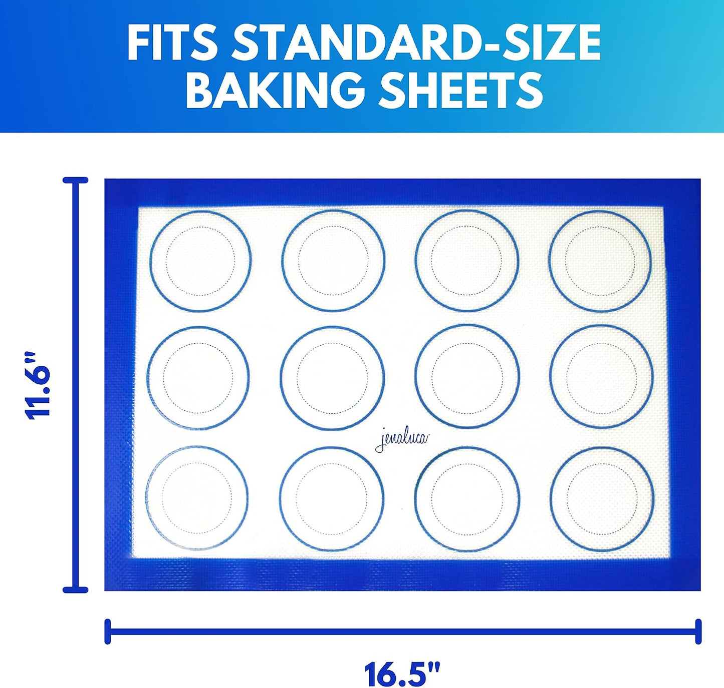 Silicone Baking &amp; Cookie Mats 2 Pack, Non-Stick, 16.5 x 11.6 in | Food grade silicone liner with cookie measurements. Heat resistant to 480F, dishwasher safe, non-slip.