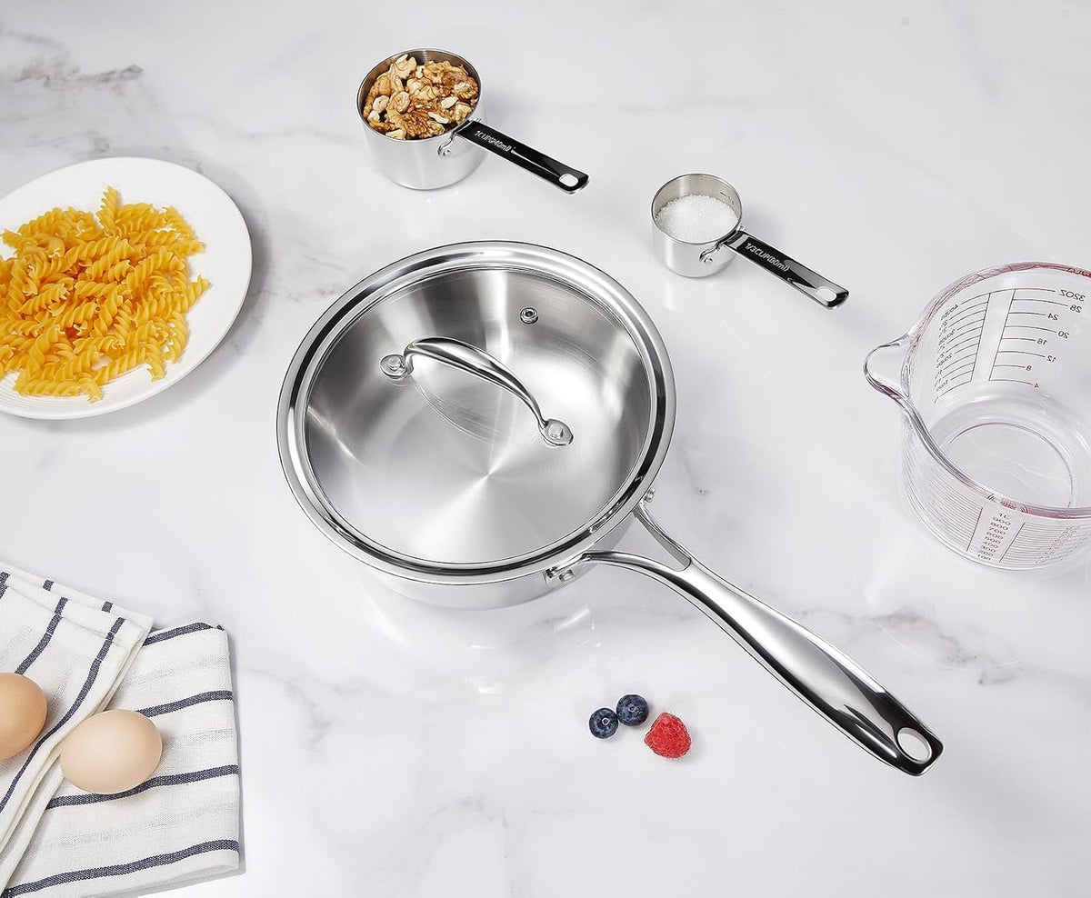 KEAWELL K3 Premium 2-Quart Tri-Ply Stainless Steel Saucepan with Lid, Induction & Oven Safe up to 600°F, Even Heating, Professional Cookware for All Stovetops (2-Qt)