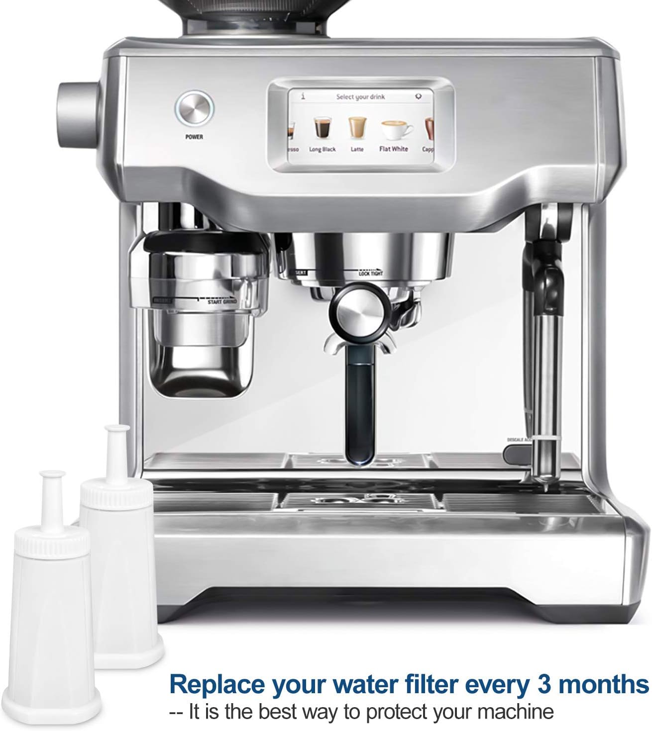 4 Pack Water Filter Compatible with Breville Coffee Machine | Compatible with Oracle, Barista &amp; Bambino - Pack of 4（First use without adding coffee powder）