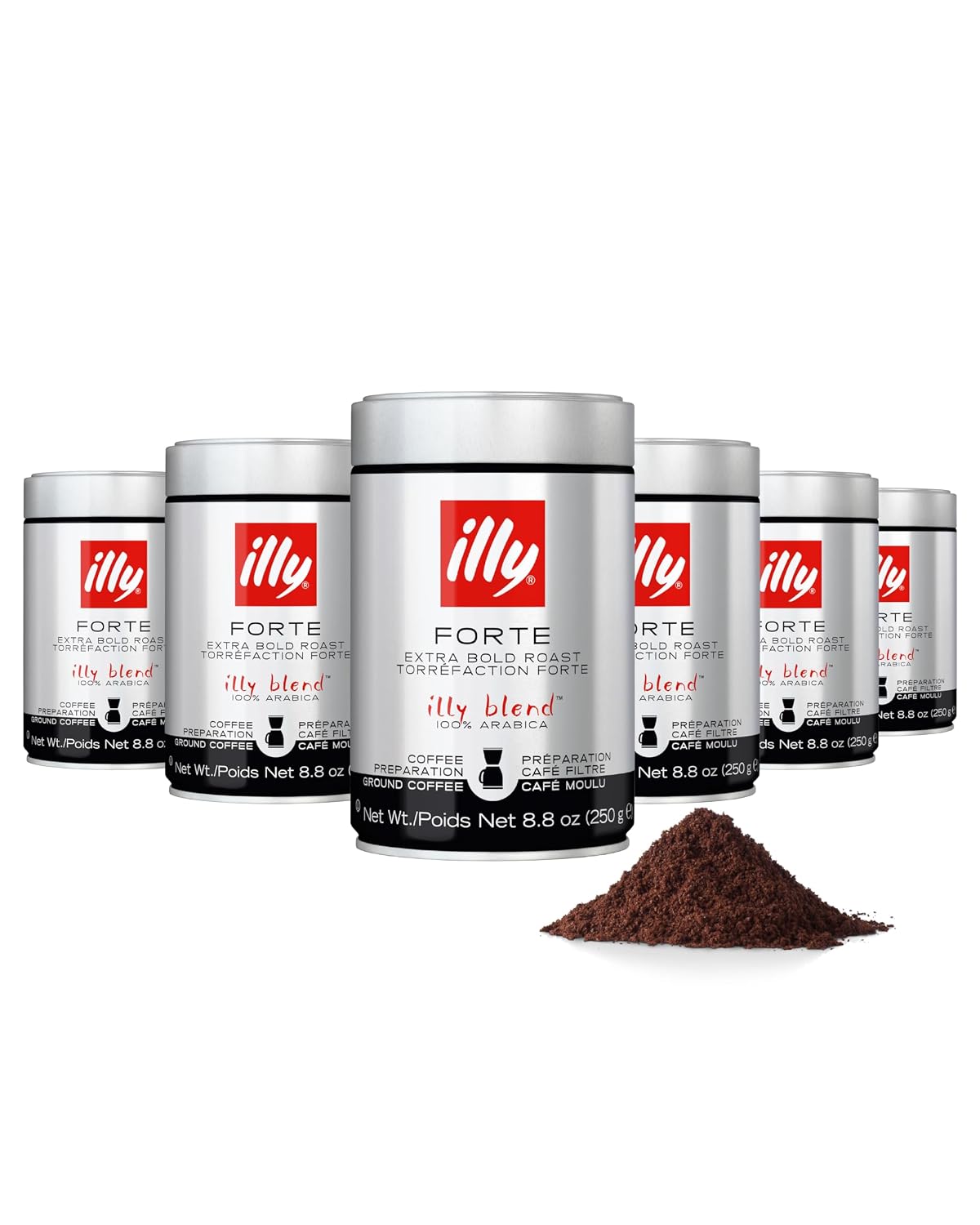 illy Ground Drip Coffee, Forte Dark Roast, 8.8 oz, 6 Pack | 100% Arabica, Premium Italian Coffee, Pre-Ground for Drip Brewers