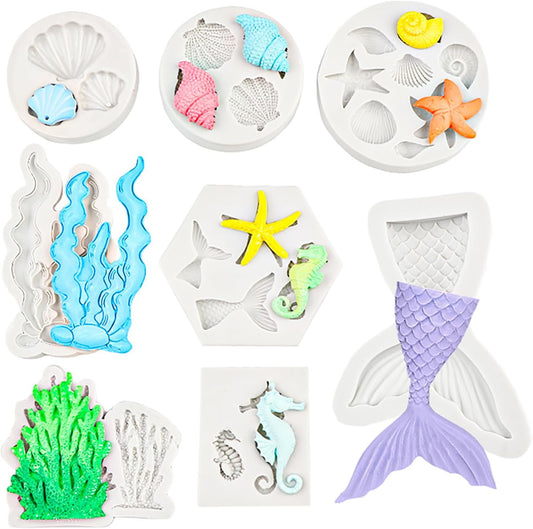 Ocean Chocolate Fondant Mold Set Food-Grade Silicone Baking Molds with Shell