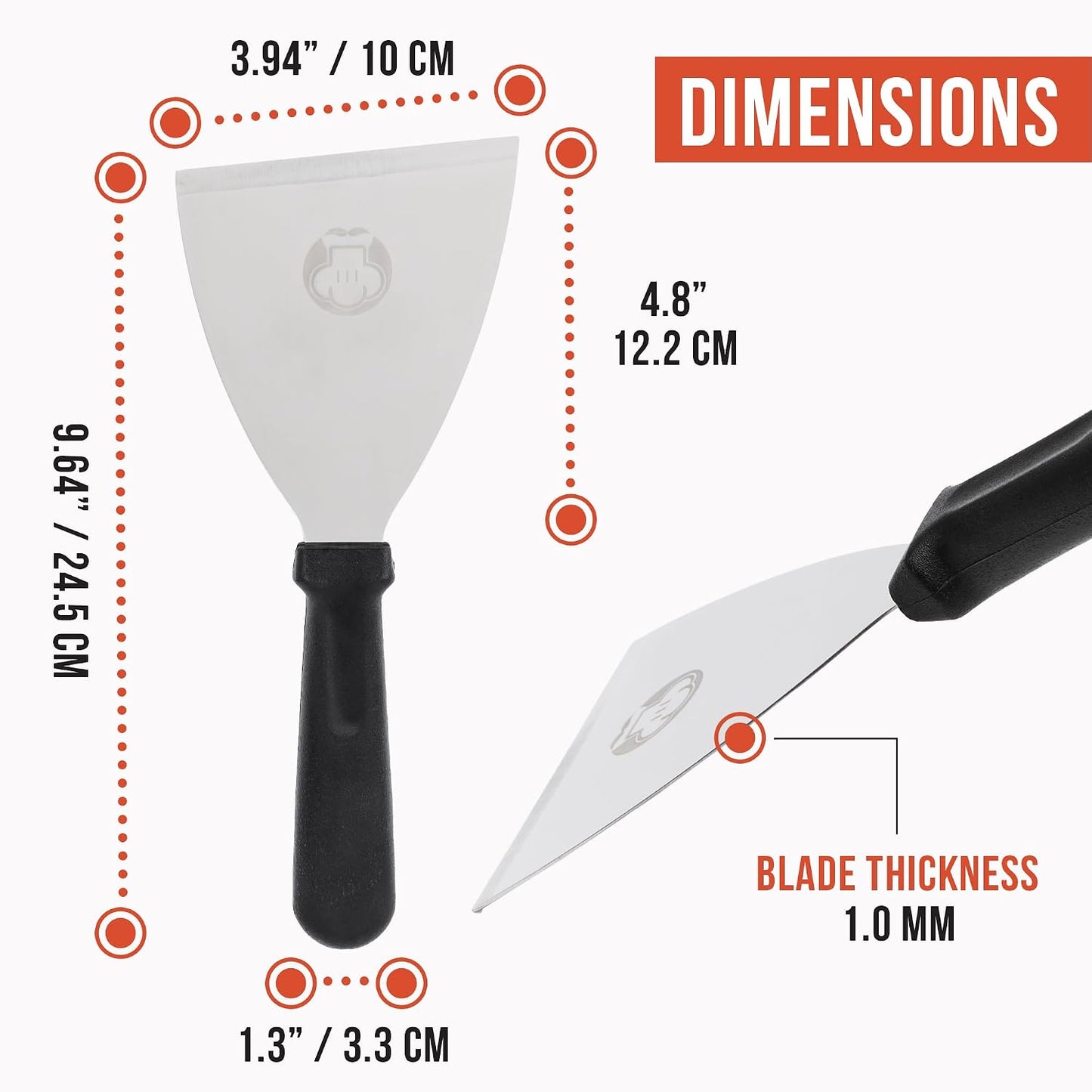 Chef Pomodoro Stainless Steel Bench Scraper, Pizza Dough Cutter, 4 inch | Non-Slip Grip, Cuts Dough, Portions Bread, Chops Veggies, Rust-Resistant, Dishwasher Safe, Metric &amp; Imperial Measurements