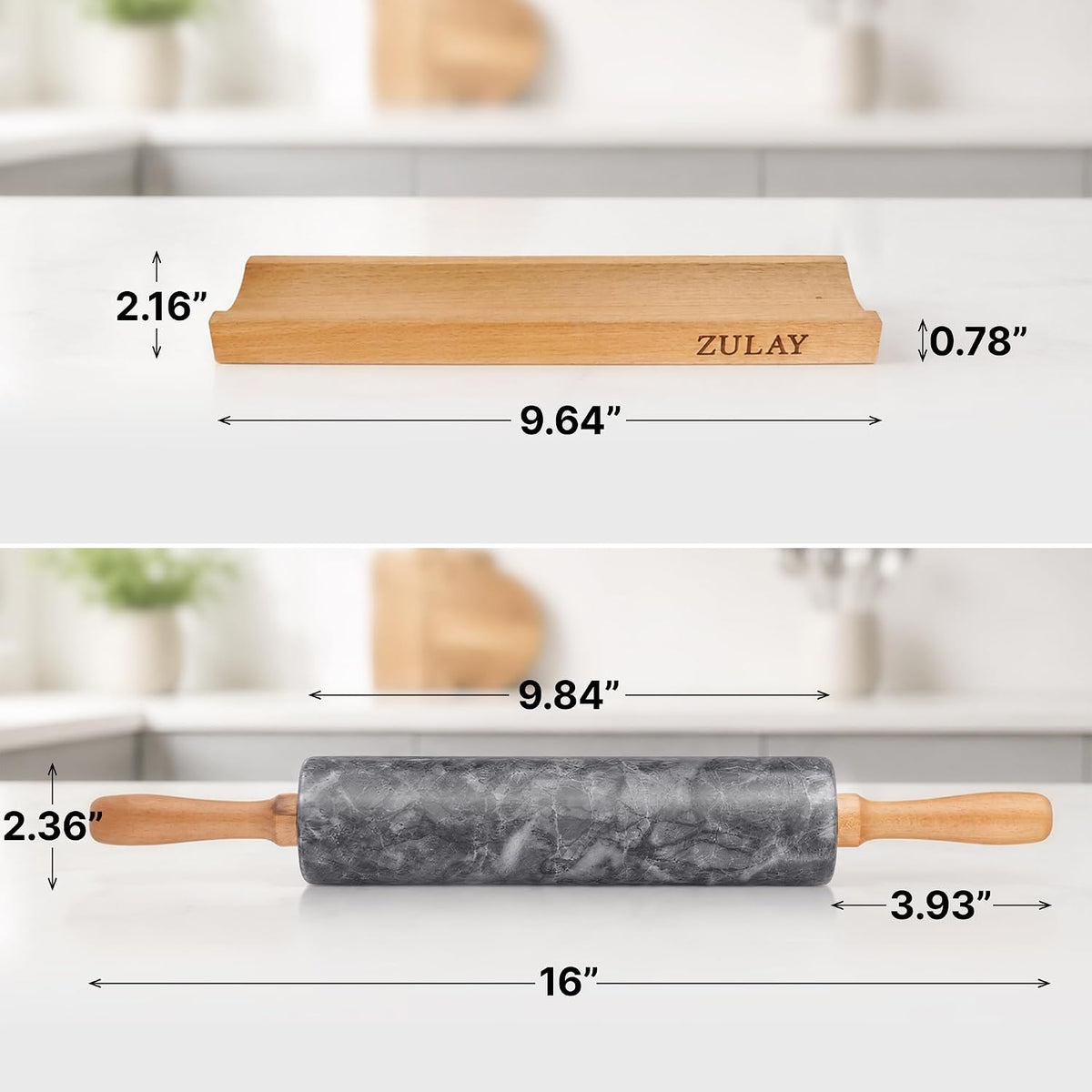 Zulay Kitchen 17-Inch Marble Rolling Pin With Stand - Polished Marble Rolling Pins For Baking - Long Rolling Pin Marble With