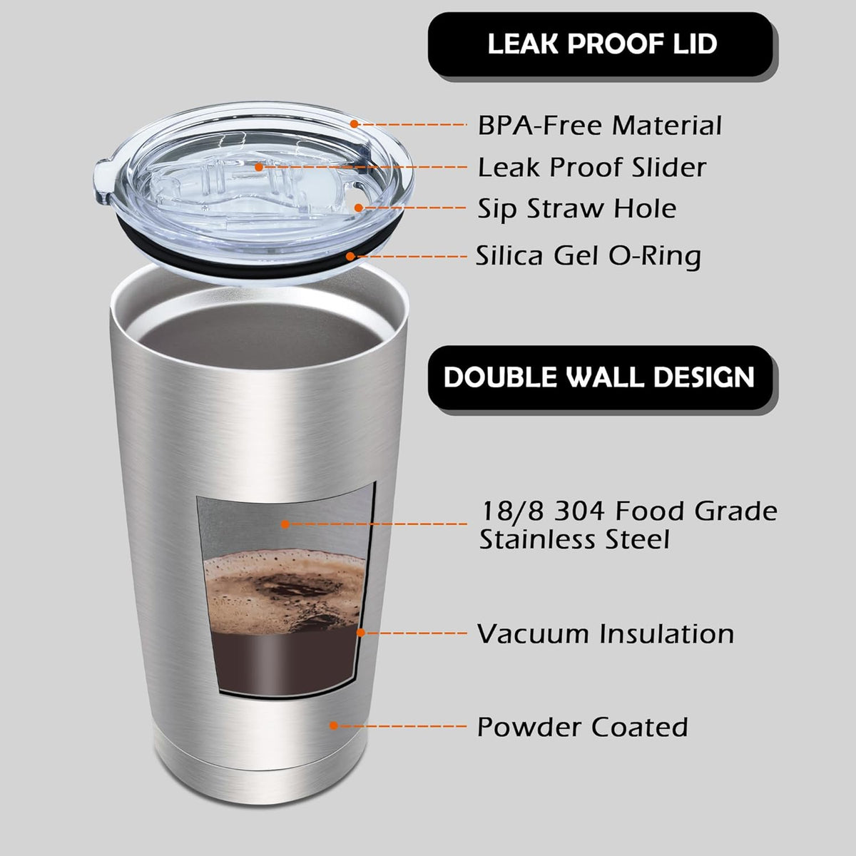 20oz Tumbler Bulk Stainless Steel Tumblers with Lid Vacuum Insulated Double Wall Travel Coffee Mug Powder Coated Tumbler Cup for Hot and Cold Drinks(Stainless Steel, 12 pack)