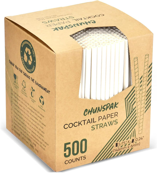 [500 Bulk] 5.75 inch White Small Paper Straws for Kids, Milk Cartons, Cocktail, Coffee, Short Drinks - Eco Friendly