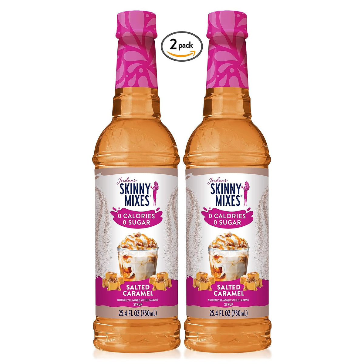 Jordan’s Skinny Mixes Sugar Free Coffee Syrup, Salted Caramel Coffee Flavoring Syrup, Zero Calorie Drink Mix, Lattes, Baking, Protein Shake or Cocktail, Dairy &amp; Gluten Free, Kosher, 25.4 Fl Oz, 2 Pack