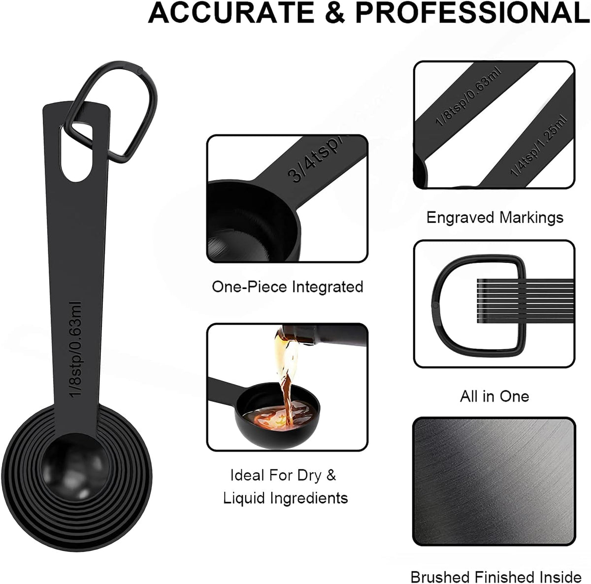21 Pcs Stainless Steel Measuring Cups and Spoons Set, Wildone Stackable Metal Measuring Cups and Spoons for Cooking &amp; Baking, Includes 7 Cups, 9 Spoons and 5 Mini Spoons（Black）